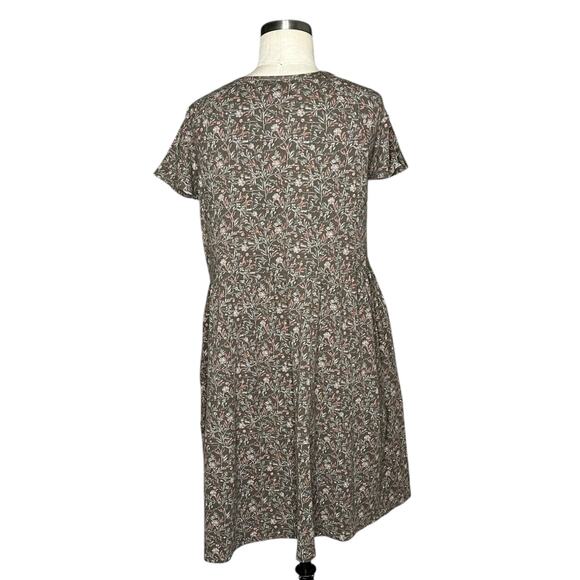 PACT Gray Dainty Floral A-Line Midi Dress Women's Size Medium Organic Cotton - Picture 3 of 7